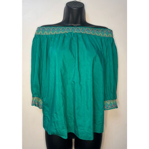 Trina Turk Smock Off Shoulder Cotton/Silk Blend, Green M